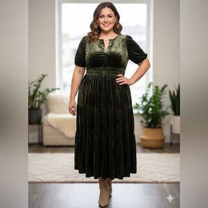 Anthropologie Velvet Maxi Dress - Deep Green